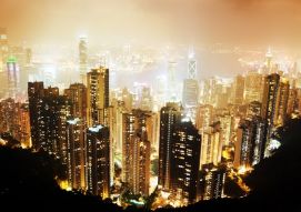 Фотообои Свет изнутри небоскребов Гонконга