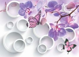 Фреска 3D орхидеи с бабочками