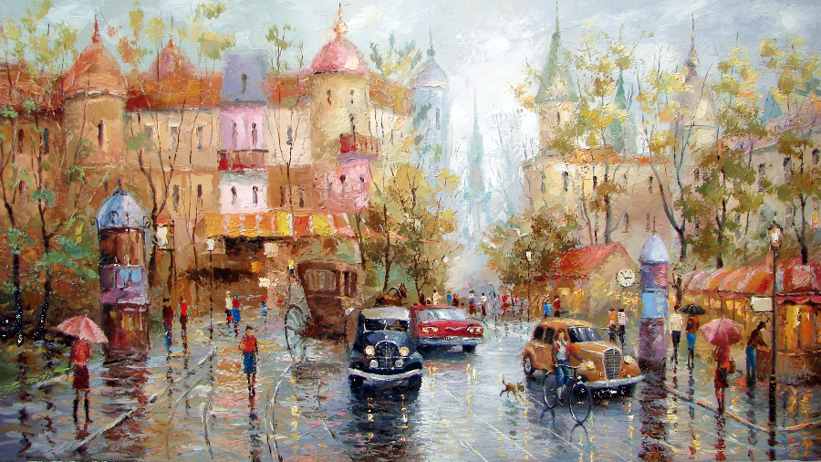 Картина на холсте Дождь в городе, арт hd1441201