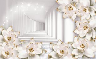 Фотообои Белый 3D коридор и цветы
