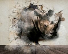 Фреска 3Д носорог из стены
