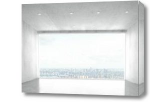 Картина Пустое помещение с панорамой на мегаполис