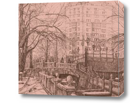 Картина Городской пейзаж с помощью карандаша
